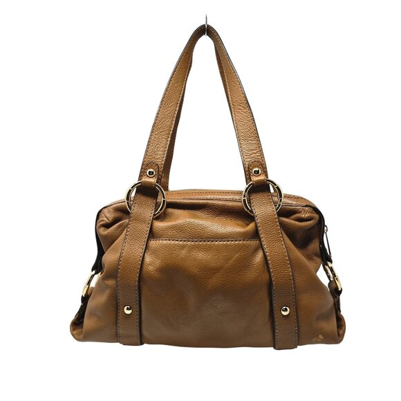 Michael Kors Brown Leather Shoulder Bag Handbag Satchel Gold Dual Handles - Picture 2 of 16